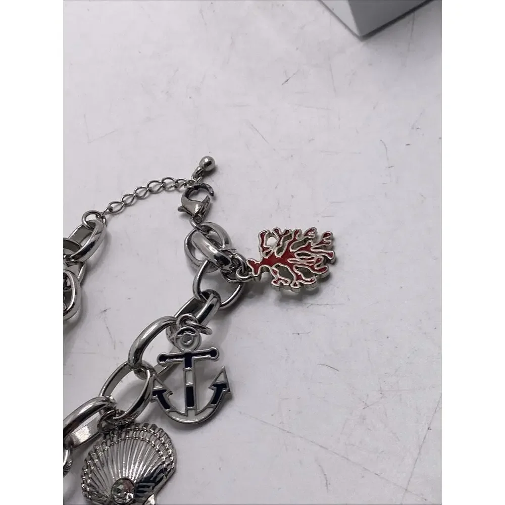 Vintage Womens Ocean Theme Charm Bracelet Watch Works New Battery